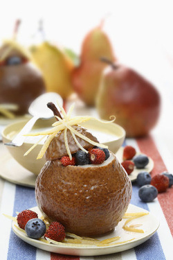 Baked Pears with Sorbet and Berries (Parve or Dairy) GF