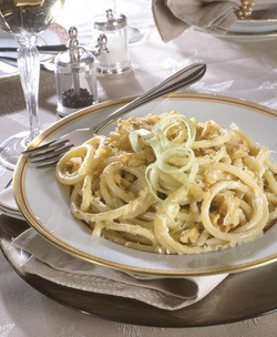Bucatini Pasta in Fontina Sauce with Hazelnuts and Thyme (Dairy)